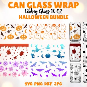 Halloween Bundle Can Glass Wrap SVG, Halloween Can glass svg, 16oz Libbey Wrap Svg, Svg, Png, DXF files for Cricut