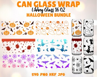 Halloween Bundle Can Glass Wrap SVG, Halloween Can glass svg, 16oz Libbey Wrap Svg, Svg, Png, DXF files for Cricut