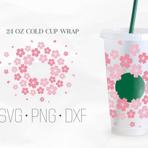 Sakura Full Wrap svg, Cherry Blossom svg, Spring floral Svg, Venti cold cup 24 oz, Svg, Png, archivos DXF para Cricut