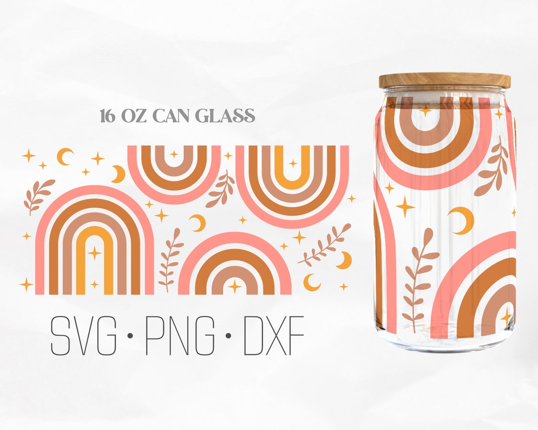 Retro Boho Rainbow Can Glass Wrap Svg, Floral Libbey Glass, 16oz Can ...