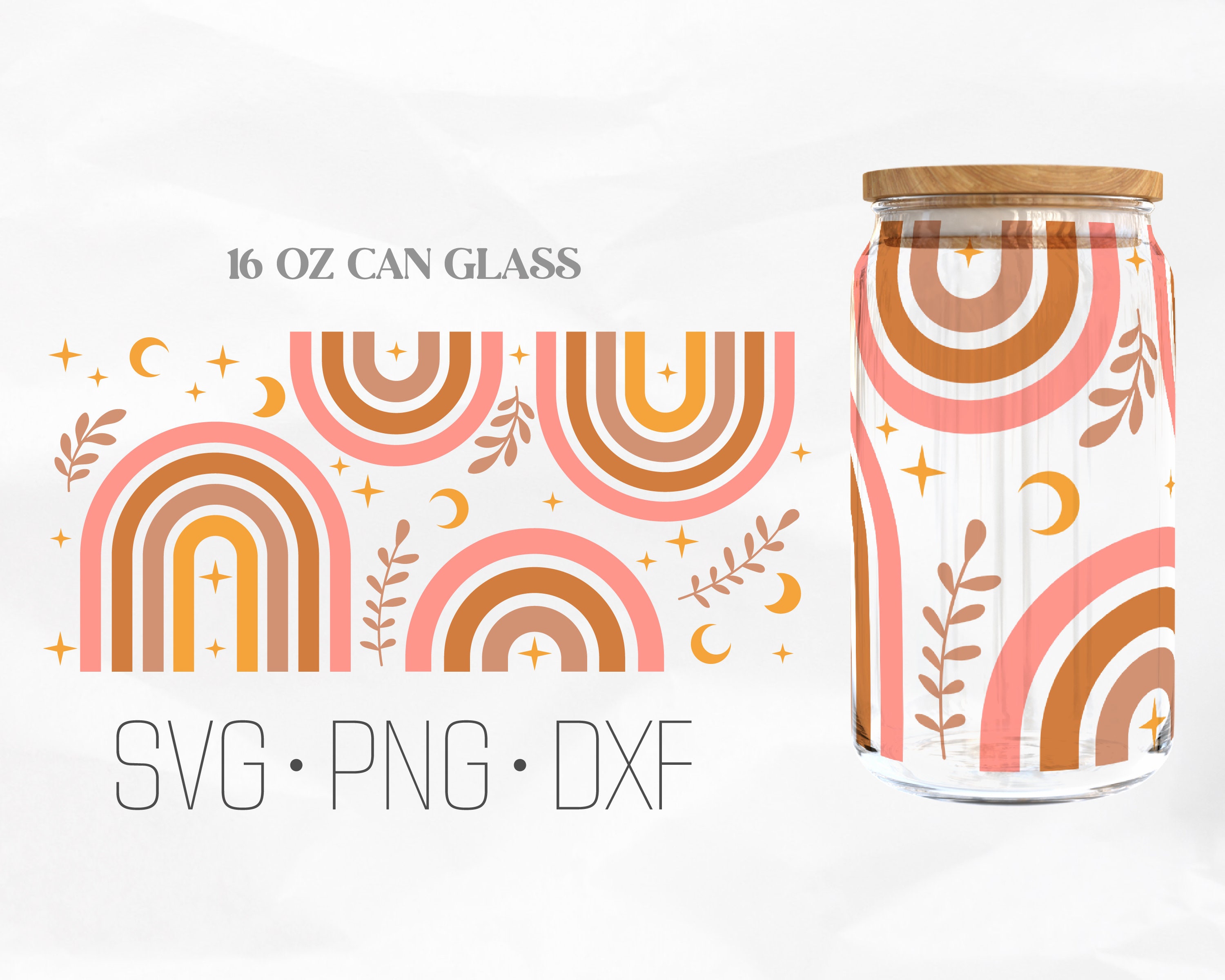 Retro Boho Rainbow Can Glass Wrap Svg, Floral Libbey Glass, 16oz Can ...