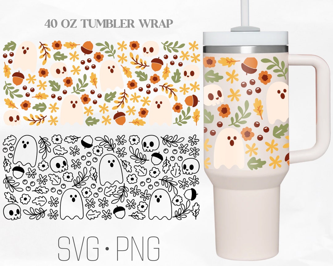 Ghost Halloween Tumbler Wrap Svg Autumn Fall Svg Fall Floral Etsy
