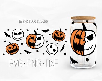 Pumpkin Can Glass Wrap SVG, Halloween Can glass svg, horror svg, 16oz Libbey Wrap Svg, Svg, Png, DXF files for Cricut
