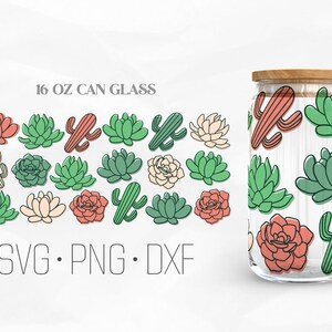 Sukkulenten Glas Wrap, Kaktus Libbey Glas, 16oz Can Wrap, Svg, Png, DXF Dateien für Cricut