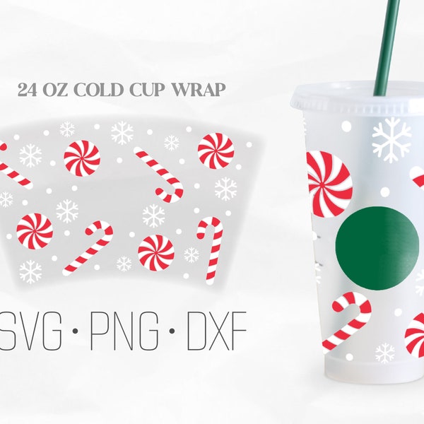 Christmas Candy Canes Full Wrap, Christmas Cold Cup 24 Oz, Svg, Png, DXF files for Cricut