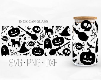 Halloween Witch Can Glass Wrap Svg, Trick Or Treat Svg, Halloween svg, Libbey Glass, 16oz Can Wrap, Svg, Png, DXF files for Cricut