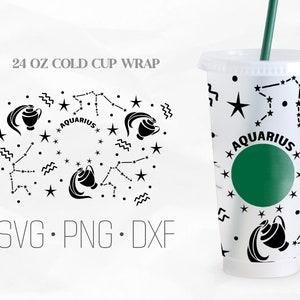 Verseau Full Wrap tasse, svg du zodiaque, Horoscope Wrap Svg, signes du zodiaque, astrologie SVG, couper des fichiers pour Cricut