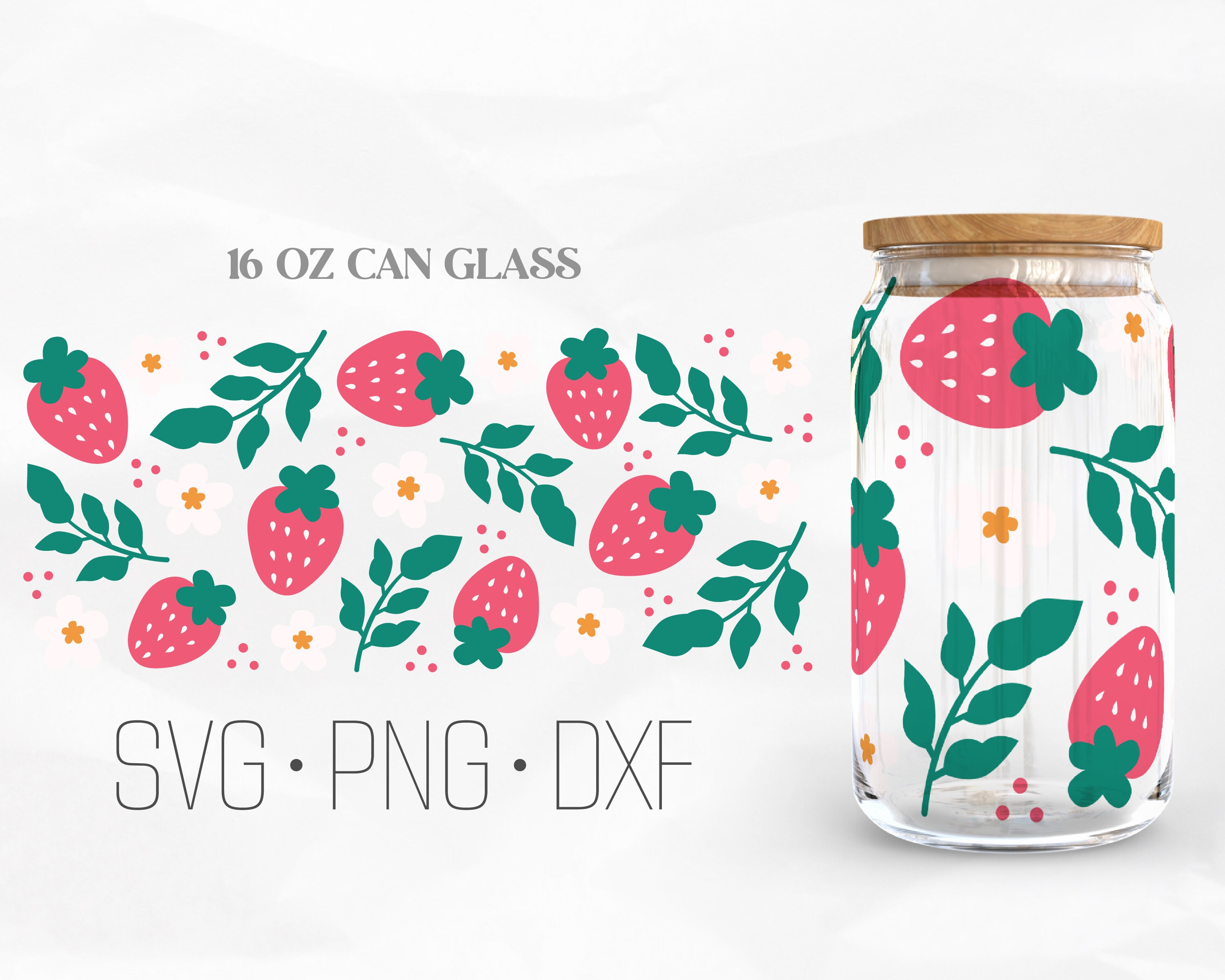Strawberry Can Glass Wrap Svg, Summer Fruit Libbey Glass, Flowers 16oz ...