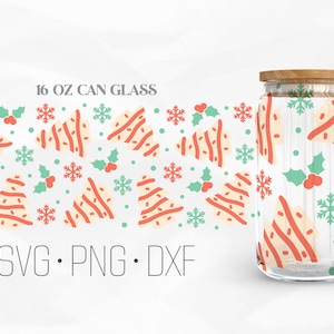 Christmas Tree Cakes Can Glass Wrap Svg, Christmas Cake Svg, Funny Christmas Libbey Glass, 16oz Can Wrap, Svg, Png, DXF files for Cricut
