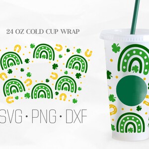 St Patrick&#39;s Day Rainbow Full Wrap SVG, Lucky Charms svg, Venti Cold Cup 24 Oz, Svg, Png, DXF files for Cricut