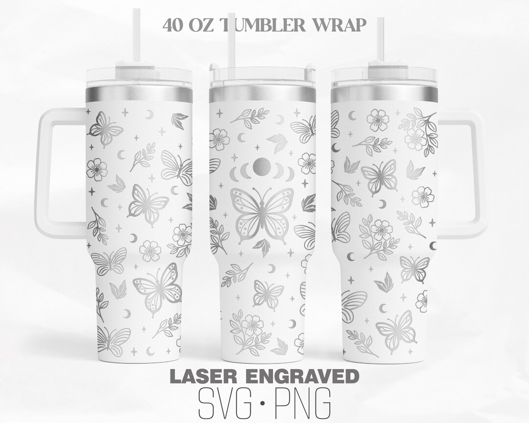 Butterfly Floral Laser Engraved Tumbler Wrap Svg, Butterfly Flowers Svg ...