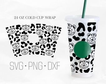 Guépard impression Full Wrap Svg, SVG imprimé léopard, svg tête de guépard, Venti Cold Cup 24 Oz, Svg, Png, fichiers DXF pour Cricut
