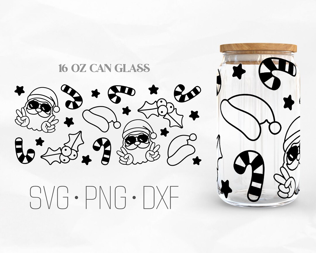 Santa Claus Can Glass Wrap, Christmas Libbey Glass, 16oz Can Wrap, Svg ...