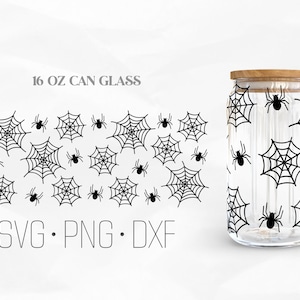 Spider Web Can Glass Wrap SVG, Halloween Spider Web svg, Can Glass Svg, 16oz Libbey Wrap Svg, Svg, Png, DXF files for Cricut