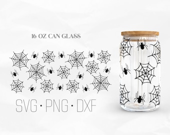Spider Web Can Glass Wrap SVG, Halloween Spider Web svg, Can Glass Svg, 16oz Libbey Wrap Svg, Svg, Png, archivos DXF para Cricut