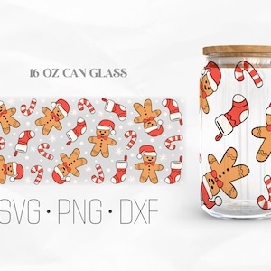 Lebkuchen Dose Glas Wrap, Weihnachten Libbey Glas, 16 Unzen Dose wickeln, SVG, Png, DXF Dateien für Cricut