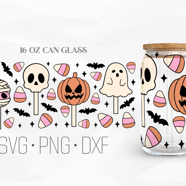 Sweet And Spooky Can Glass Wrap Svg, Halloween Candy svg, Spooky Season Libbey Glass, 16oz Can Wrap, Svg, Png, DXF files for Cricut