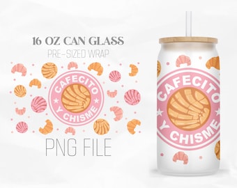 Cafecito Y Chisme Can Glass, Conchas Mexicanas, 16oz Libbey Glass Can Tumbler Sublimation Design Digital Png File