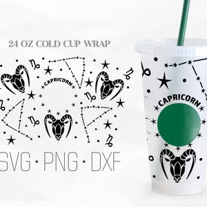 Steenbok volledige wrap cup, dierenriem SVG, horoscoop wrap SVG, sterrenbeelden, astrologie SVG, Venti Cold Cup 24oz gesneden bestanden voor Cricut