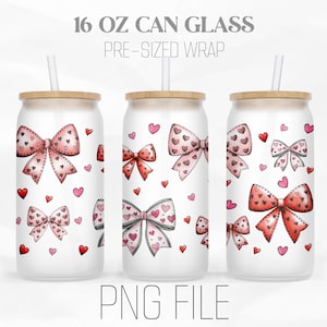 Heart Coquette Bow Wrap Png, Retro Valentine Png, Valentine Bow Png, Valentines Day 16oz Libbey Glass Can Tumbler Sublimation Png File