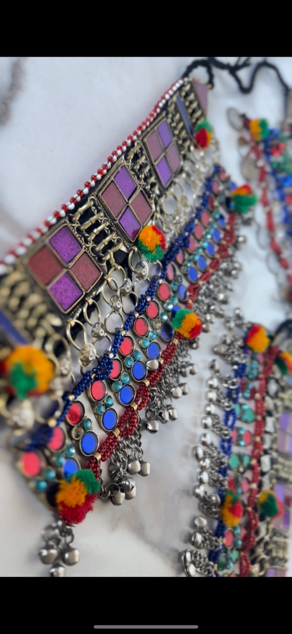 Afghan multi color Stones Afghan Necklace, Tribal 