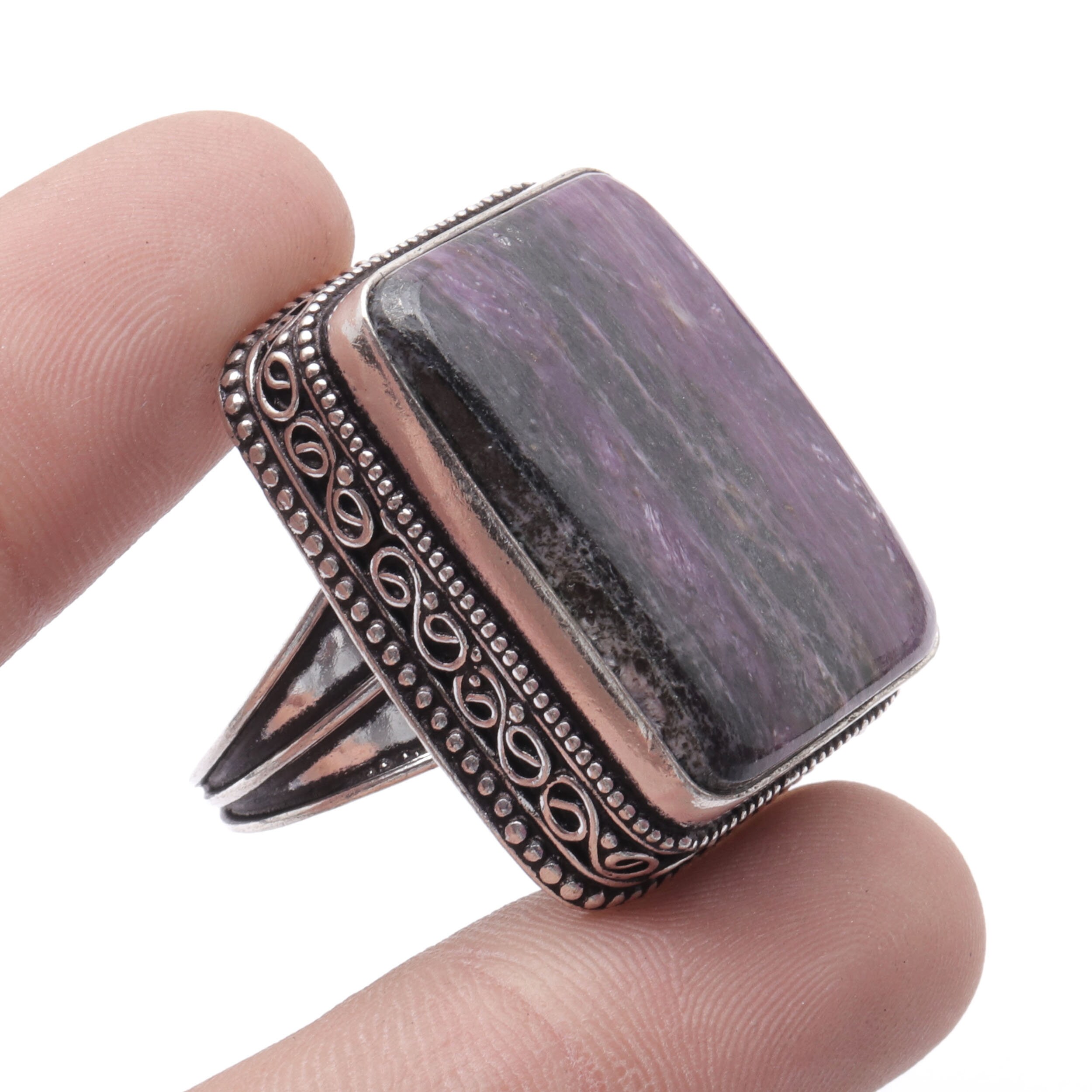 Natural Copper Charoite Gemstone Ring Solid 925 Sterling Silver Jewelry Size 5.5 