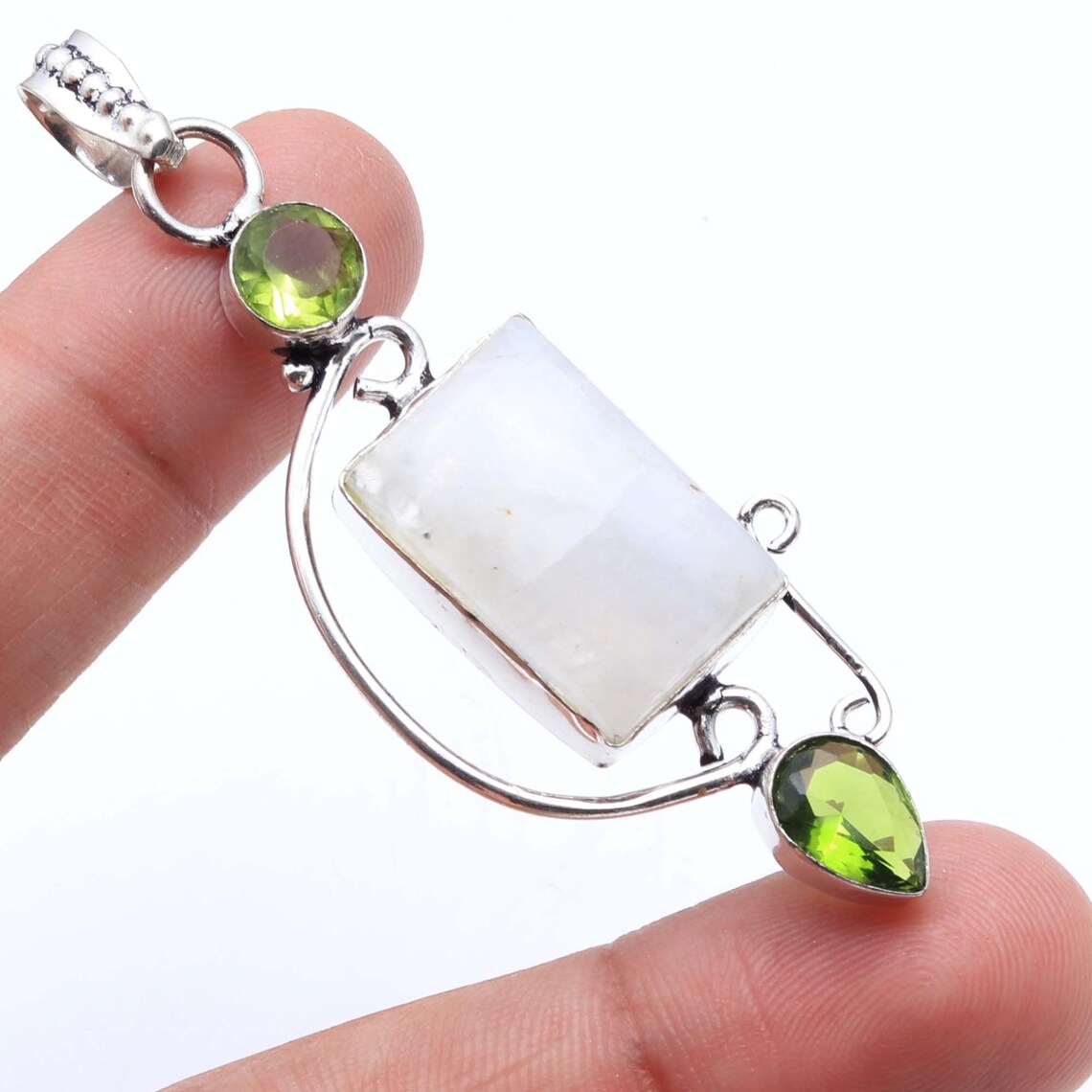 Rainbow Moonstone Peridot Quartz Pendant Gemstone Pendant Etsy