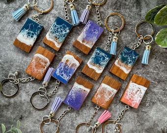 Resin keyring wooden custom ocean keychain aesthetic, handbag charms, cute  car accessories key tag, personalised outdoorsy