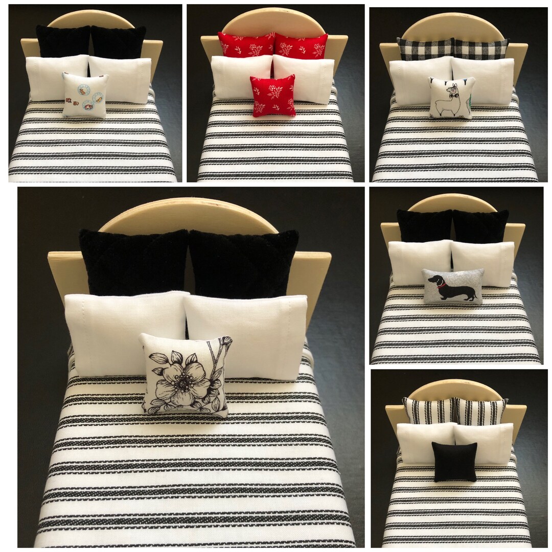 Miniature Dollhouse Bed Set. Scale 112. Black Stripes on White..many Pillows to Choose From Etsy