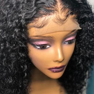 Kinky Curly Virgin hair Lace closure Wig Lace frontal wig pre-plucked 4x4 , 13x4 #1b Hair Custom wig 200 density free part image 5