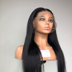 13x4 Lace Frontal 250 density glueless wig - straight or body wave - #1b Virgin Hair free part pre-plucked human hair wig