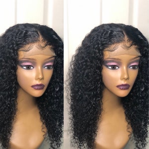 Kinky Curly Virgin hair Lace closure Wig Lace frontal wig pre-plucked 4x4 , 13x4 #1b Hair Custom wig 200 density free part image 3
