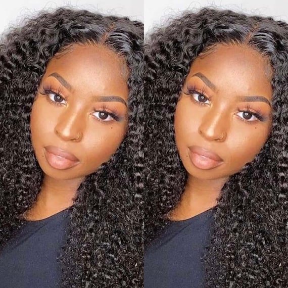 Kinky Curly Virgin hair Lace closure Wig Lace frontal wig pre-plucked 4x4 , 13x4 #1b Hair Custom wig  200 density free part