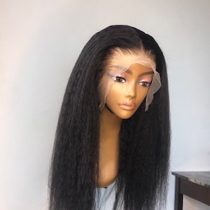 Human hair 13x6 Kinky Straight Virgin Hair Lace frontal Wig pre-plucked 13x6 frontal Yaki wig #1b Hair Custom wig 200 density glueless wig