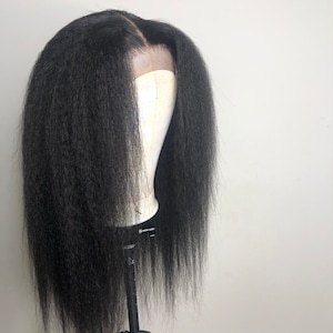 Kinky Straight Virgin Hair Wig, 4x4 Lace Closure, 200 Density