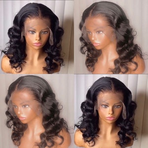 Body wave Virgin Hair Lace frontal Wig pre-plucked 13x4 frontal wig #1b Hair Custom wig 200 density glueless wig