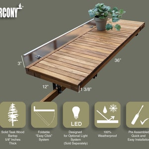 Pode incluir: Um tampo de bar em madeira maci&ccedil;a de teca, com 91 cm de comprimento, 30 cm de largura e 1,6 cm de espessura. Possui um sistema "Easy Click" dobr&aacute;vel e &eacute; 100% &agrave; prova de intemp&eacute;ries. Inclui uma pequena planta em vaso. Projetado para ilumina&ccedil;&atilde;o LED opcional.