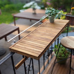 Teak Balcony Bar Table: Foldable Railing Bartop, Space Saver