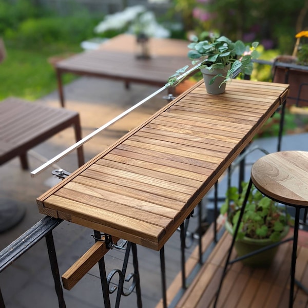 Balcony Bar Table TEAK Bartop FOLDABLE . Compatible with ALL railing types. Free Shipping!!!