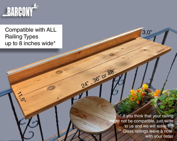 Balcony Bar Table, solid Cedar, Foldable Railing Bartop with LED Light