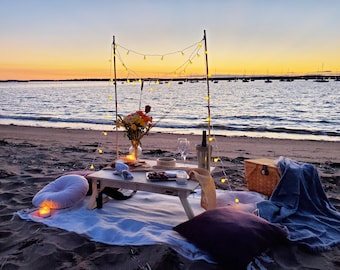 Handcrafted Wine Picnic Table Set: Portable Boho Case with Wine Glasses