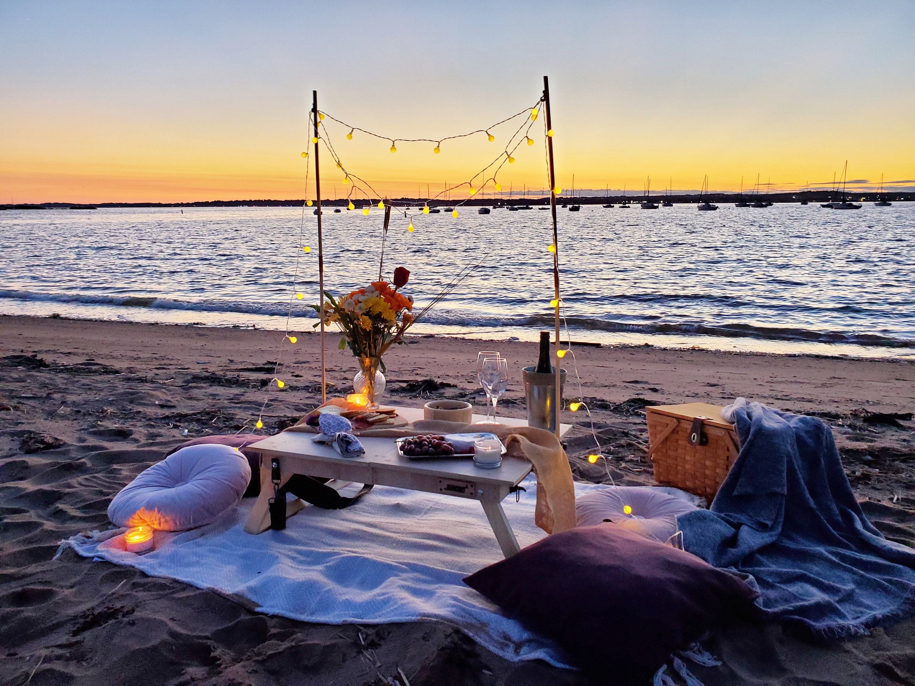 Handcrafted Wine Picnic Table Set: Portable Boho Case with Wine Glasses