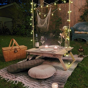 Luxury Wine Picnic Table Set/ Portable Case. Includes 2 Unbreakable Wine Glasses and Wine Opener. BARCONY SUNSET. Foldable boho picnic table image 5