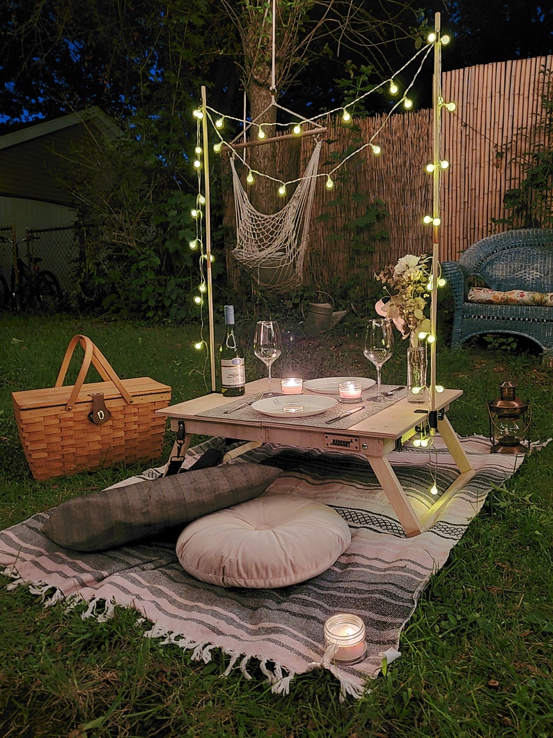 Luxury Wine Picnic Table Set/ Portable Case. Includes 2 Unbreakable Wine Glasses and Wine Opener. BARCONY SUNSET. Foldable boho picnic table image 5