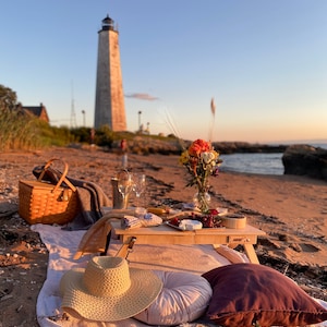 Luxury Wine Picnic Table Set/ Portable Case. Includes 2 Unbreakable Wine Glasses and Wine Opener. BARCONY SUNSET. Foldable boho picnic table image 7