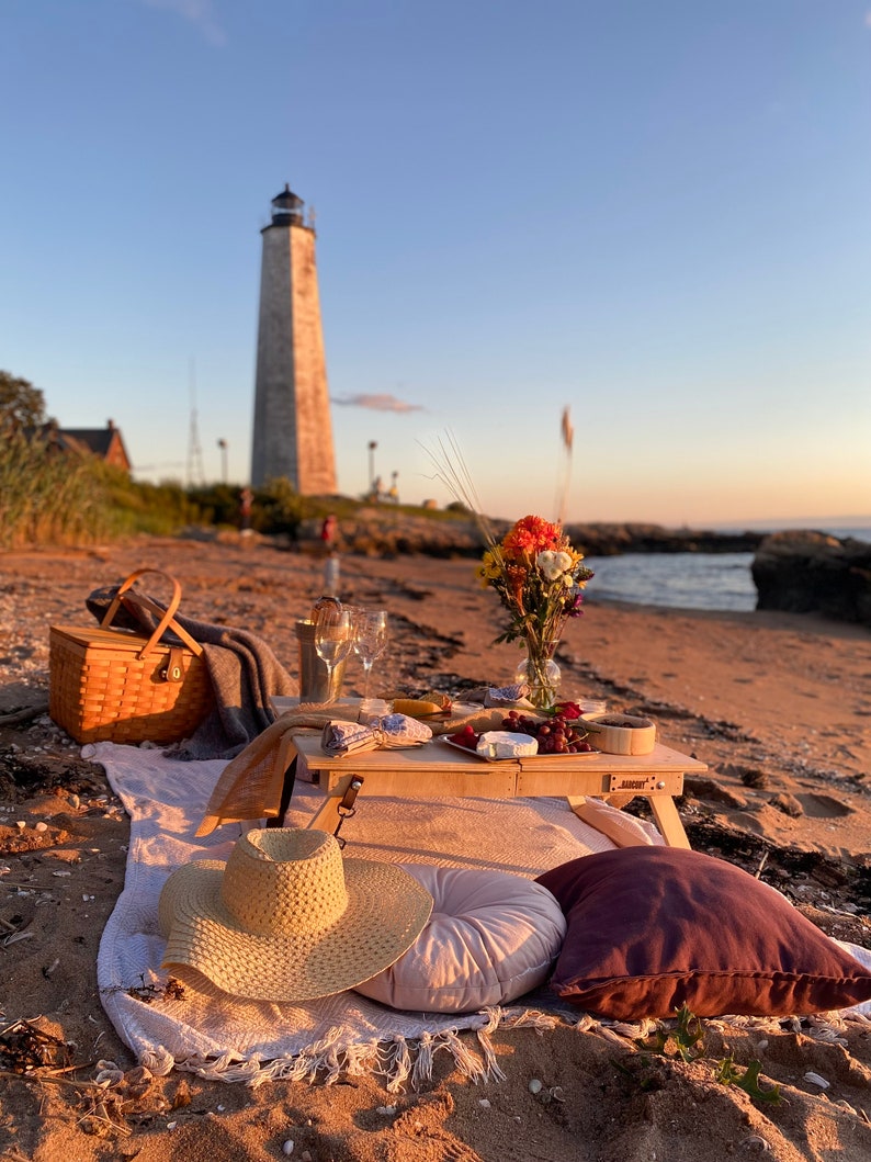 Luxury Wine Picnic Table Set/ Portable Case. Includes 2 Unbreakable Wine Glasses and Wine Opener. BARCONY SUNSET. Foldable boho picnic table image 7