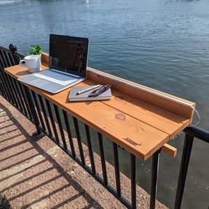 Foldable Balcony Bar Table - Solid Cedar Wood, 1&#39;&#39; Thick Bartop with LED Light, Fits All Railings – Space-Saving Outdoor Table