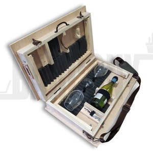 Luxury Wine Picnic Table Set/ Portable Case. Includes 2 Unbreakable Wine Glasses and Wine Opener. BARCONY SUNSET. Foldable boho picnic table image 2