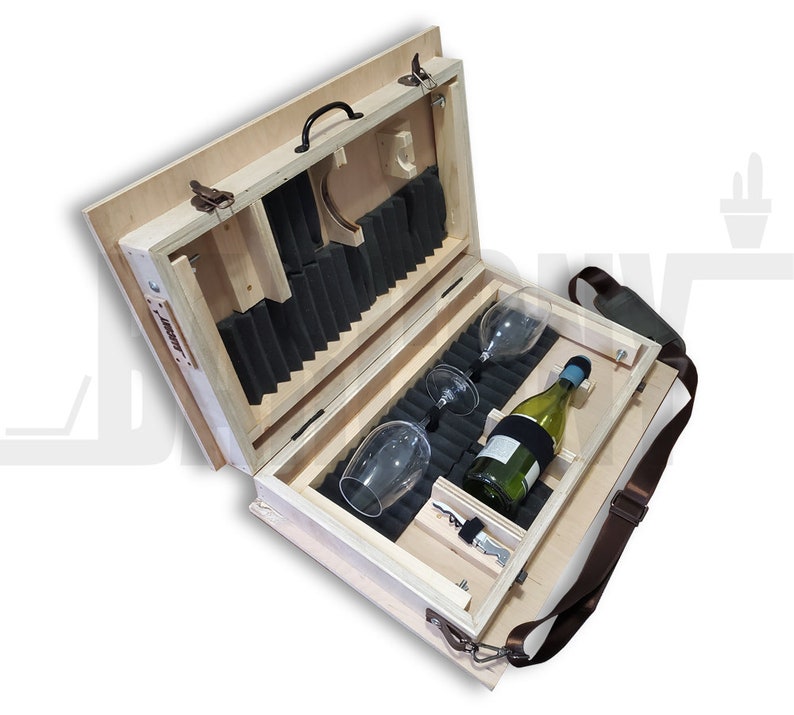 Luxury Wine Picnic Table Set/ Portable Case. Includes 2 Unbreakable Wine Glasses and Wine Opener. BARCONY SUNSET. Foldable boho picnic table image 2