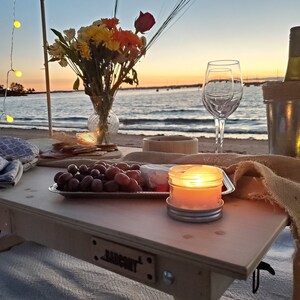 Luxury Wine Picnic Table Set/ Portable Case. Includes 2 Unbreakable Wine Glasses and Wine Opener. BARCONY SUNSET. Foldable boho picnic table image 8